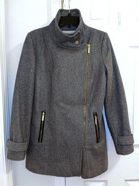 Michael Kors Wool Blend Coat Gray Asymmetrical Zip Jacket Size 4